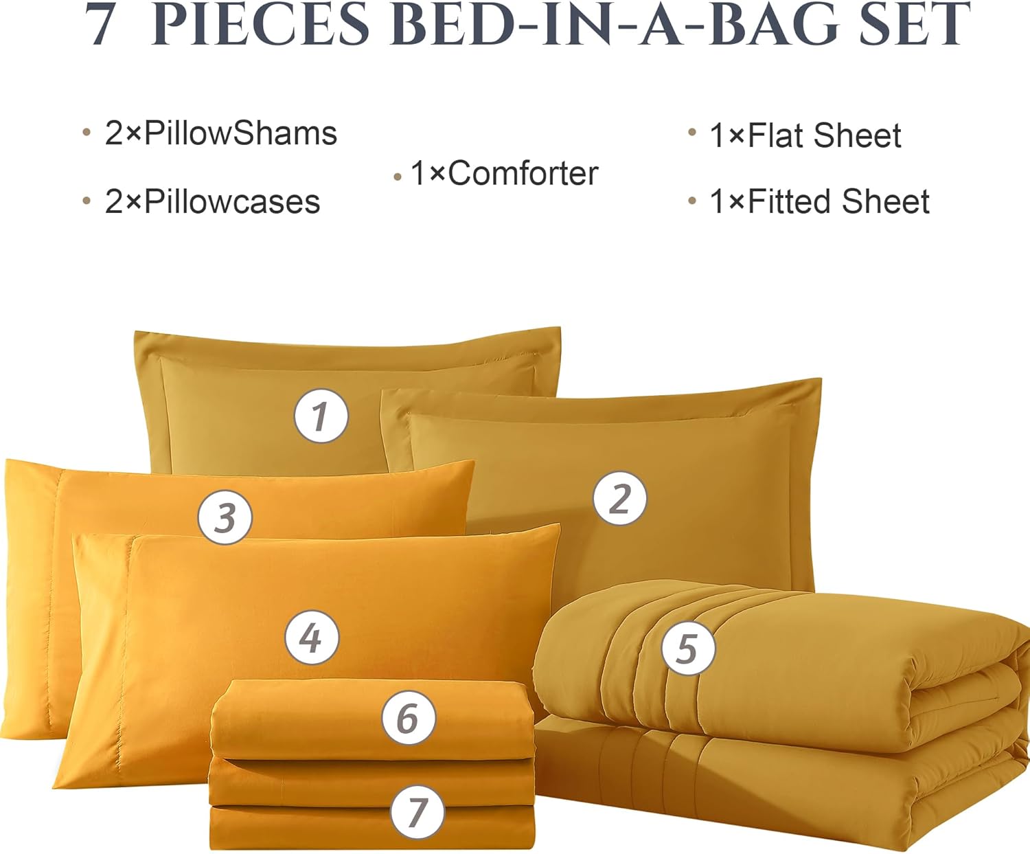 Monbix Full Comforter Set - 7 Pieces Bright Yellow Bed in a Bag Full Size Bedding Sets with Comforters, All Seasons Down Alternative Comforter with Sheets,Pillowcases & Shams